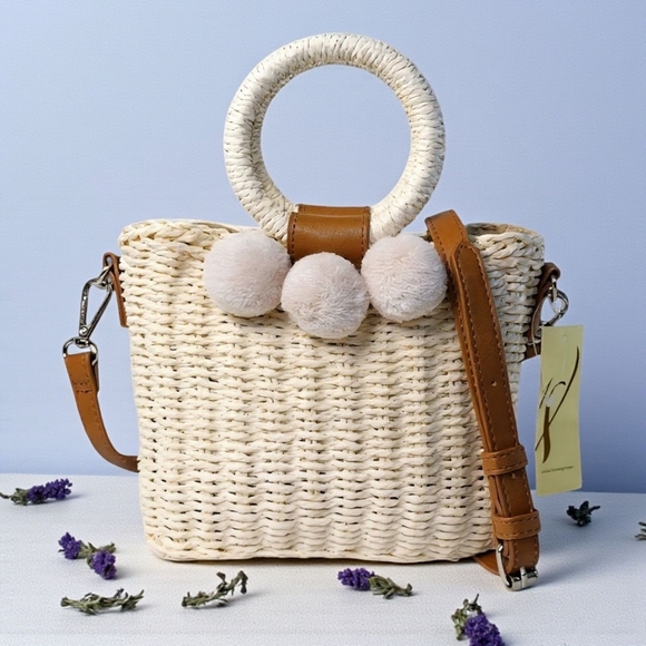 Chic Pom-Pom Straw Bucket Bag – Your Year-Round Trendy In-Style Companion 🌸 - Picture 11 of 13